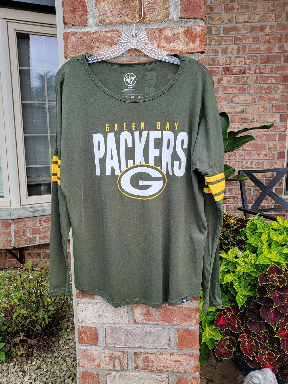 Women's 47 Green Bay Packers Long Sleeve Shirt with Yellow Stripes